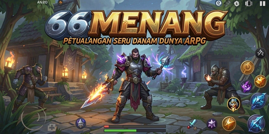 Tampilan seru pertempuran di 66MENANG dengan karakter heroik.