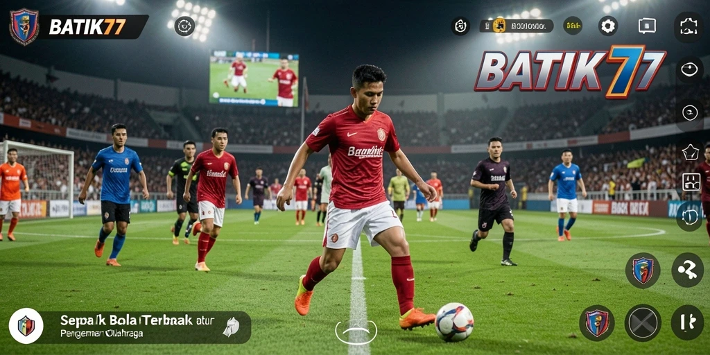 Screenshot utama BATIK77 menunjukkan aksi pertandingan sepak bola yang intens.