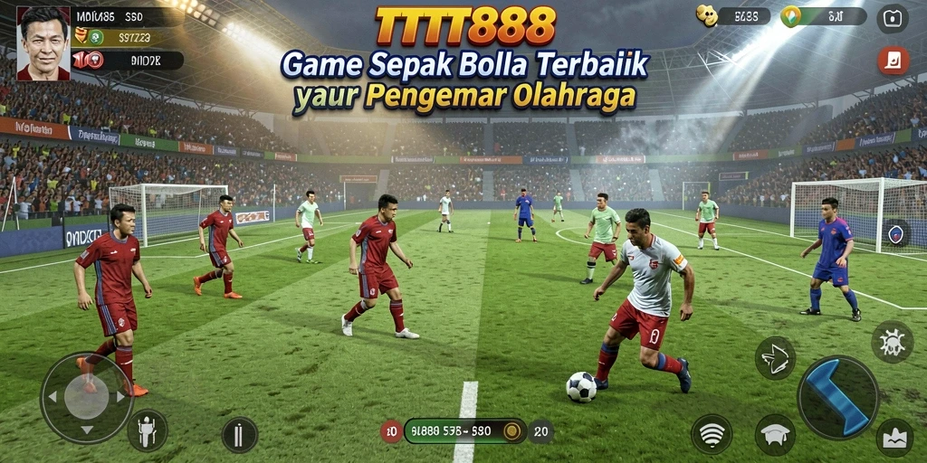 Screenshot gameplay menunjukkan momen tindakan hebat di lapangan sepak bola.